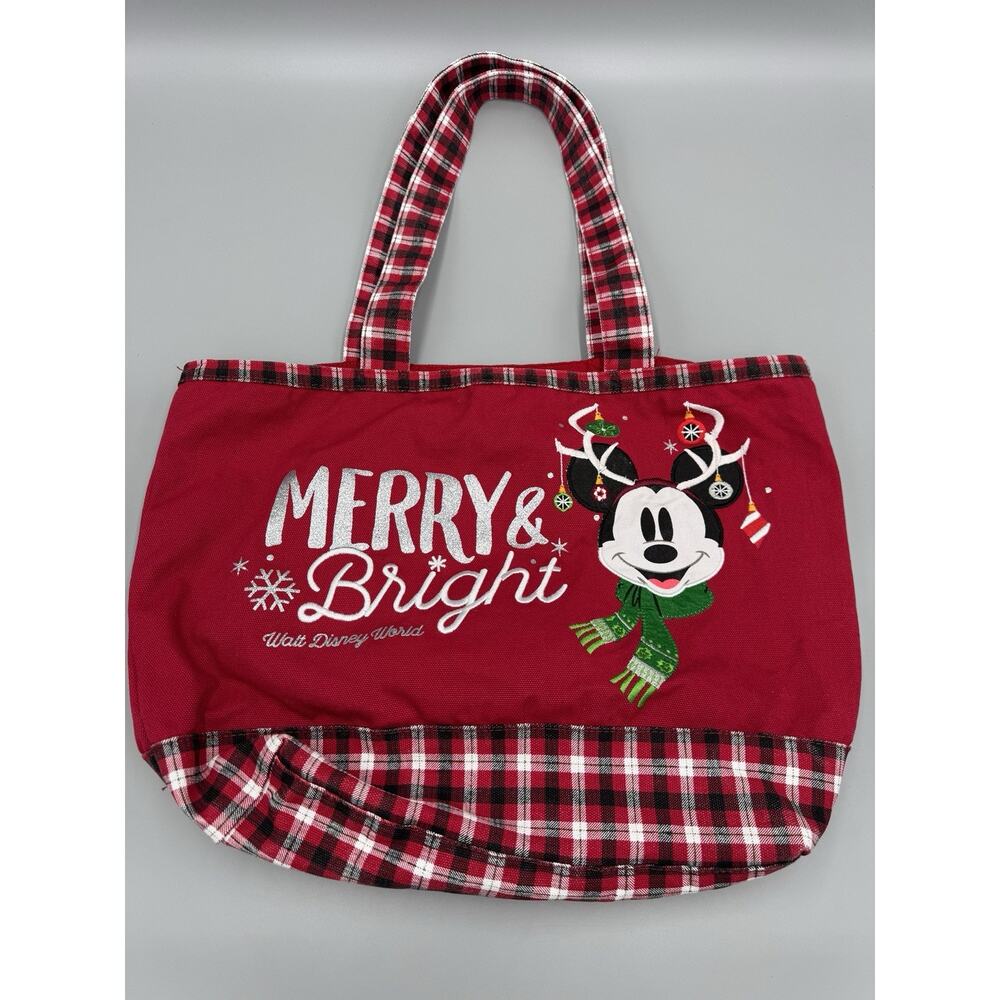 Disney Parks Walt Disney World Mickey Mouse Merry & Bright Red Tote Bag Holidays